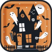 Happy Haunting 8 Ct 9&quot; Square Luncheon Plates Halloween Haunted House - £3.46 GBP