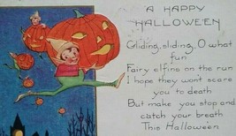 Halloween Postcard Whitney Running Fairy Gnome Elf Brownie 1923 Boston Fantasy - £36.26 GBP