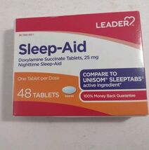 Leader Sleep-Aid Doxylamine Succinate Tablets 25mg Nighttime 48 Ct Exp:1... - $9.89