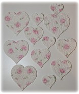 Vintage Cutter Quilt Quilted Heart Applique Die Cuts White Pink Roses Cu... - $14.24