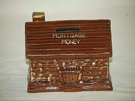 Mortgage Money Redware Log Cabin Vintage Still Coin Bank w Gold Trim Jap... - $46.52