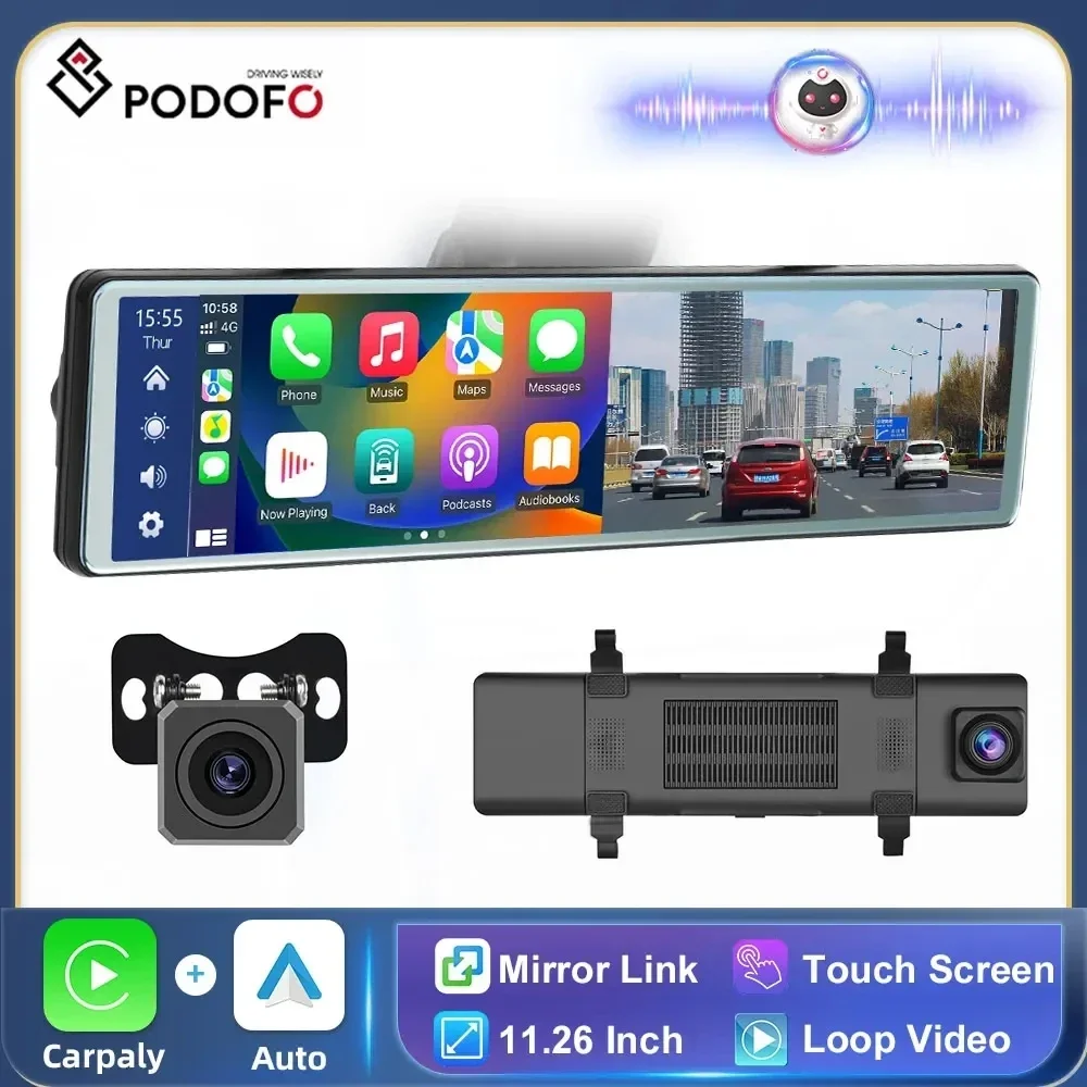 Podofo Room Mirror Rear Camera Video Recorder 11.26”Mirror DVR Black Box - £103.60 GBP+