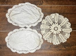 Vintage Doilies, 2 Oval &amp; 1 Round-Off-White/Ivory, Round Is Flower Design - $3.50