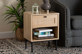 Cosma Light Brown and Black 1-Drawer End Table w/Woven Rattan Accent - $1,116.07 MXN