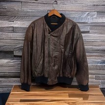 Brown Textured Leather Bomber Jacket M Mens Enzo Scapati Distressed Vintage 90s  - £55.85 GBP