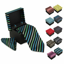 Berlioni Men&#39;s Silk Neck Tie Accessory Box Set With Cufflinks &amp; Pocket Square - £14.01 GBP