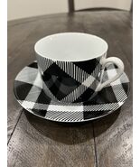 Fitz &amp; Floyd Black and White Plaid Buffalo Check Cup &amp; Saucer Porcelain - $41.61 CAD