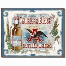 Anheuser Busch Bud Bottled Beers Budweiser Bar Retro Made USA 16x12 Meta... - $16.95