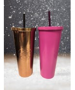 Starbucks Tumbler Barbie 2015 Hot Pink and Gold Stainless Steel 24 Oz Cu... - $49.33 CAD