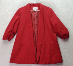 Bar III Blazer Jacket Women Size XL Red 100% Rayon Long Ruched Sleeve Open Front - £14.51 GBP
