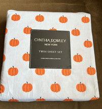 New Cynthia Rowley Cute Fall Pumpkins 4 Pc Twin Sheet Set Microfiber Gra... - $44.98