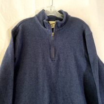 LL Bean Mens XL Jacket Navy Blue 1/4 Zip Cotton Heavy Knit OJTF9 - $34.15 CAD