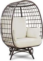 Sunjoy Cuddle Wicker Swivel Lounge, Oversized Indoor Outdoor Egg Chair, Brown - £685.04 GBP