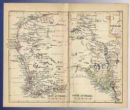 1888 Original Antique Map Of West Australia Perth / South Australia Adelaide - £19.50 GBP