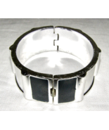 VINTAGE ‘LANVIN, PARIS, FRANCE’ WIDE SILVER-TONE BANGLE BRACELET + BLACK... - $58.41