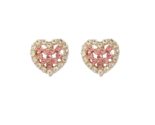 Zinc Alloy Pink &amp; Clear Rhinestones Heart Stud Post Earrings - New - £11.70 GBP