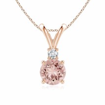 ANGARA Round Morganite Solitaire V-Bale Pendant with Diamond in 14K Solid Gold - £650.74 GBP