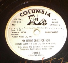 Gene Autry &amp; Jo Stafford 78 My Heart Cries For You / Teardrops From My Eyes E11 - £5.53 GBP