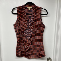 Michael Kors Womens Orange Black Ruffled Sleeveless Blouse Size Small Top - $27.72