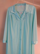 Vintage Vanity Fair Teal Blue Quilted Applique Nightgown Robe Large Made USA - £52.04 GBP