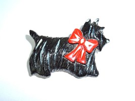 Vtg Plastic Scottish Scotty Terrier Dog Black with Bow Animal Brooch Pin Kitsch - £13.43 GBP