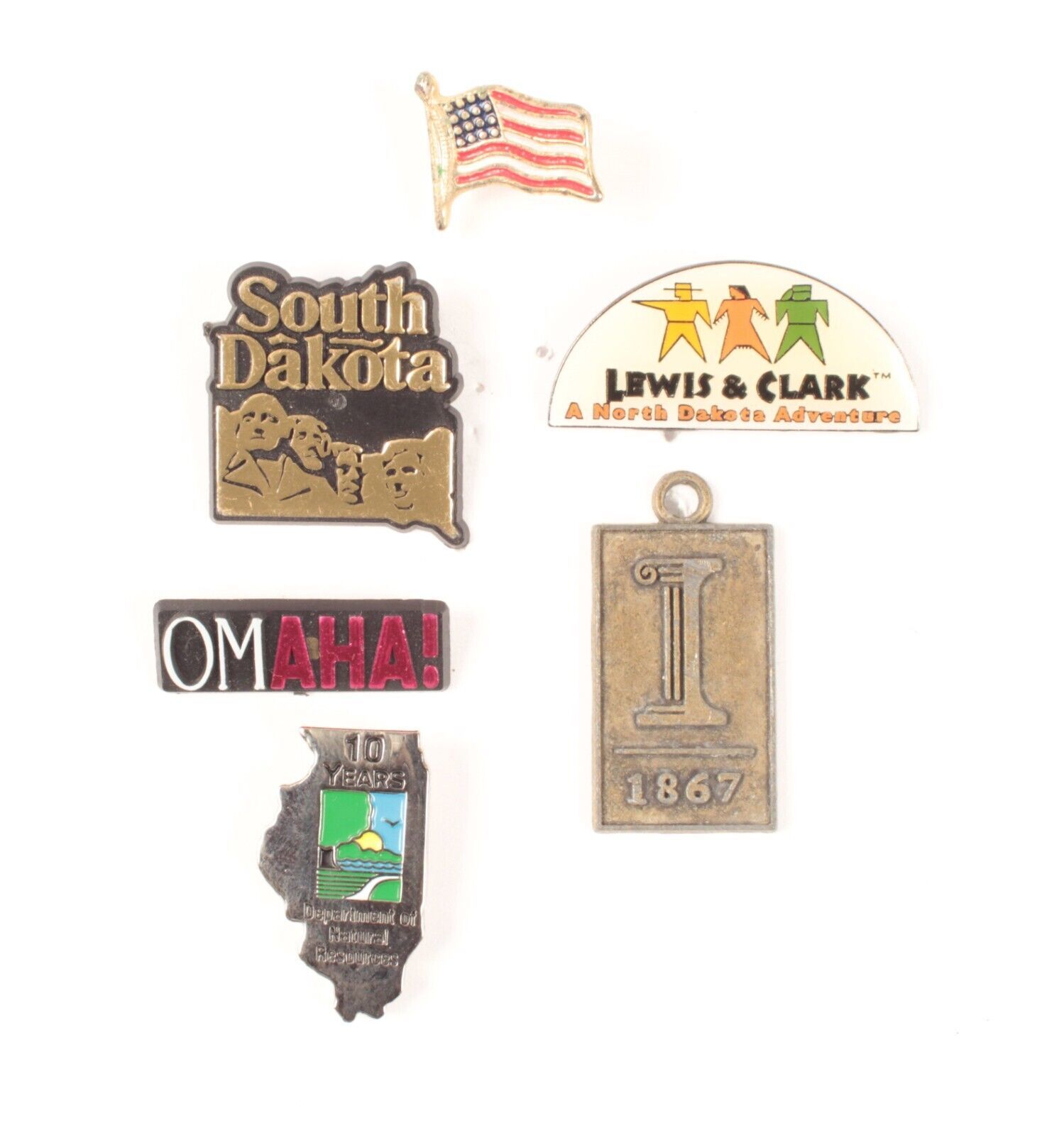 6 USA Theme Lapel Pin Tacks Tiny Flag Illinois South Dakota Omaha Etc - $6.79