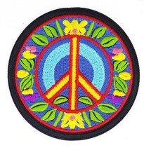 Peace Sign With Floral Pattern  Iron On Sew On Embroidered Patch 3&quot;x 3&quot; - £4.52 GBP