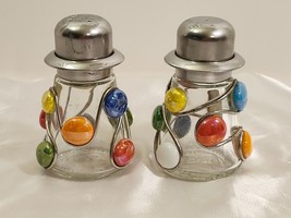 Vintage IKEA Glass Salt &amp; Pepper Shakers Stainless Steel Lids Handcrafted Whimsy - £22.07 GBP