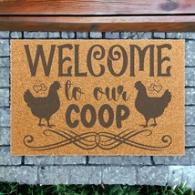 &quot;Welcome To Our Coop&quot; Funny Mat 24x16&quot; Outdoor Coir Doormat Vinyl Non-Slip Back - £36.74 GBP