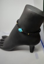 Black Handmade Beaded Anklet Bracelet With Turquoise Nugget 8 1/2&quot; NWT - £10.49 GBP