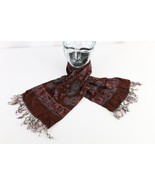 Vintage 40s 50s Rockabilly Paisley Silk Fringed Tassel Scarf Wrap Brown USA - $83.25 CAD