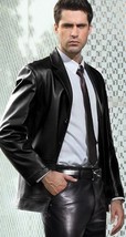Leather Handmade Formal Business New Black Men Blazer Stylish Genuine La... - $118.75