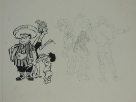 Original unsigned Ink Drawing 13&quot;x13&quot; movie cartoon cel c1970 tourists Tijuana - £67.24 GBP