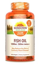 Sundown Naturals Fish Oil 1200 mg Softgels 300 Ct cellular/skin/joint health. - £37.18 GBP