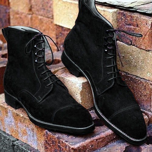 NEW  Handmade Men New Black Ankle High Lace up boot, Men's Suede Cap toe Fashion