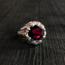 AAA Genuine Garnet Rings Mens Handcrafted Solid 925 Silver Jewelry January Birth - £81.38 GBP