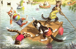 Mainzer Anthropomorphic Cats Fun On The Raft Postcard - £8.65 GBP