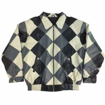 DPT-956 Leather 2000, Blk/Crm/Gray Checkered Tile, Vintage, Men&#39;s Bomber Jacket - £236.07 GBP+