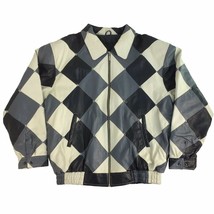 DPT-956 Leather 2000, Blk/Crm/Gray Checkered Tile, Vintage, Men&#39;s Bomber Jacket - £233.15 GBP+