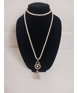 Vintage Avon White Beaded 37&quot; Necklace “Cafe Society” Tassel Rare 1994 - $420.86 MXN