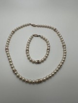 Vintage Faux Pearl 14k GF Necklace 17”x6mm Bracelet 7.25” X 6mm Set - £31.65 GBP