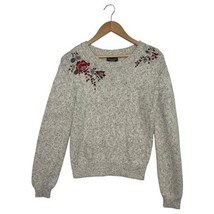 Abercrombie Fitch Sweater Womens Small Tan Embroidered Floral Knit Boho ... - $25.73
