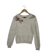 Abercrombie Fitch Sweater Womens Small Tan Embroidered Floral Knit Boho ... - $473.62 MXN