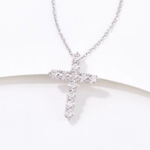 0.25CT Rond Naturel Diamant Pendentif Croix Collier 14K Plaqué or Blanc Argent - £192.73 GBP