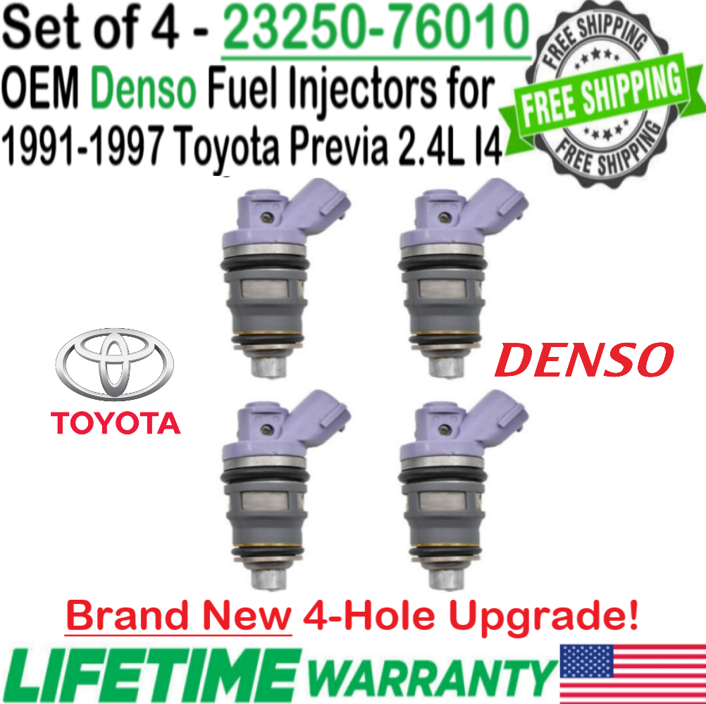 OEM x4 Denso NEW 4-Hole Upgrade Fuel Injectors for 1991-97 Toyota Previa 2.4L I4 - $263.33