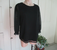 Adrianna Papell top blouse Clip Dot Small black semi-sheer  3/4 sleeve lined New - $21.51