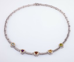 Precioso Multi Colores Original Piedras Preciosas Collar Hecho En Sterling Plata - £200.20 GBP