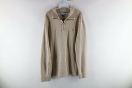 Vintage Ralph Lauren Mens 2XL XXL Cotton Ribbed Knit Half Zip Sweater Tan Brown - $54.40