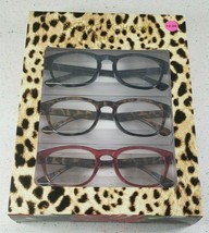 Betsey Johnson 3 Pair Set Reading Glasses Black Red &amp; Cheetah Readers +2.00 New - £27.95 GBP