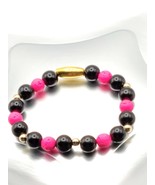 Handmade Bracelet-Stretchy Bracelet-Pink &amp; Black Stretchy Bracelet-Multi... - £4.70 GBP